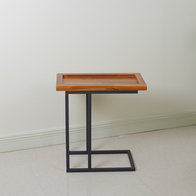 Rectangular Coffee Side Table Teak Color H58cm With Metal Legs