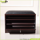 Solid Wood Black Entrance Shoe Rack Bench Three Layer With Sponge Cushion