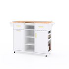 MDF Movable Dining Table Kitchen Island With Wheel white color