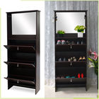Living Room 28KG Melamine MDF Mirrored Shoe Cabinet With Hooks
