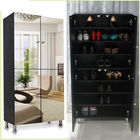 Black Melamine MDF 8 Layer Nordic Mirrored Shoe Cabinet