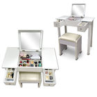 Shipping from U.S. warehouse-Noble European Style White MDF Solid Wood Makeup Table 2 Drawers