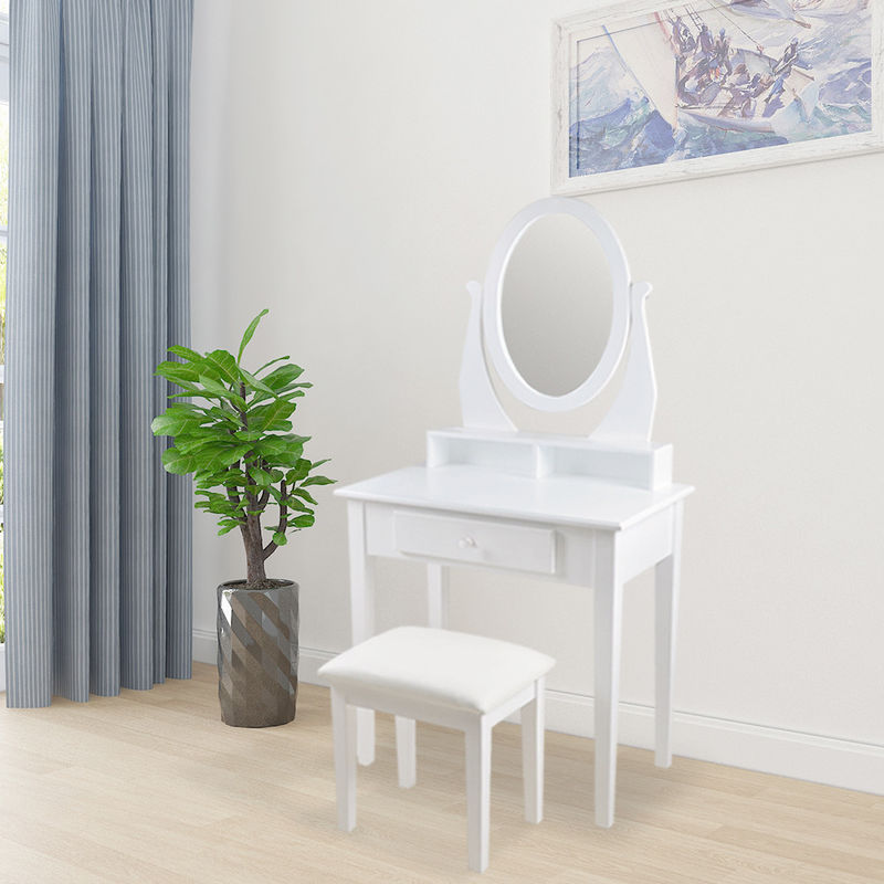 Fashion Solid Wood White 75*80*40cm Mirrored Dressing Table Stool