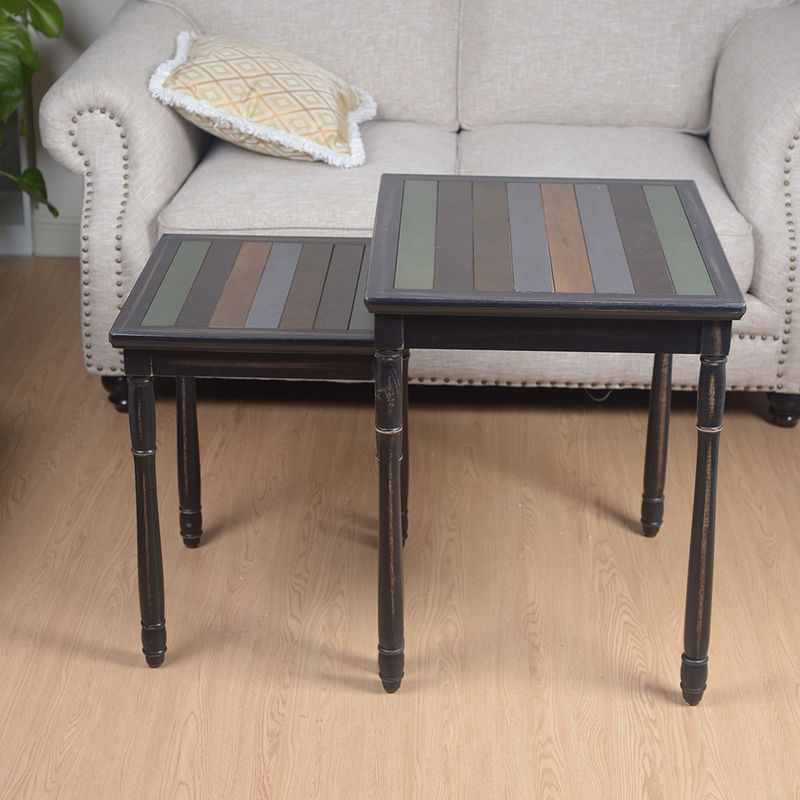 Retro Striped Black E1 MDF Board Solid Wood Coffee Tables