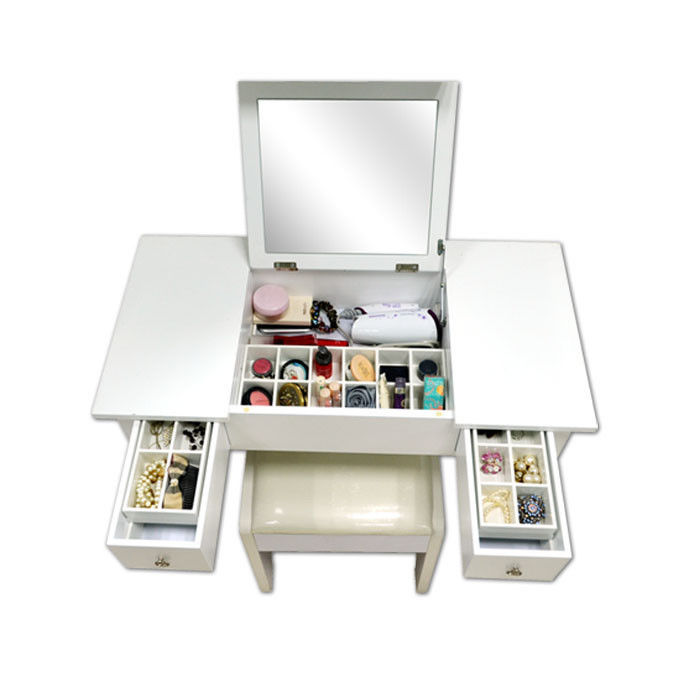 Shipping from U.S. warehouse-Noble European Style White MDF Solid Wood Makeup Table 2 Drawers